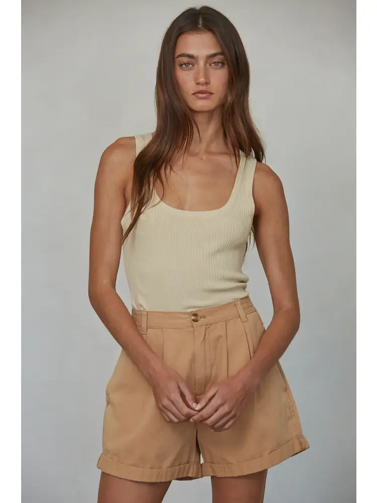 Knit Sweater Viscose Nylon Ribbed Scoop Neck Tank