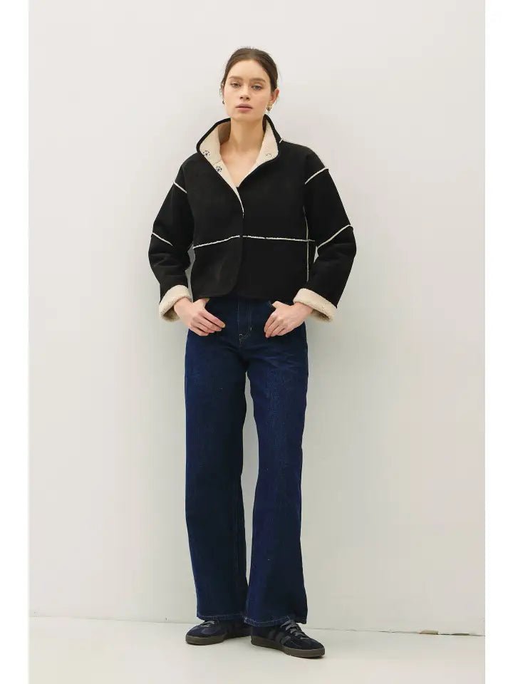 Suede Feel Sherpa Lined Boxy Outer