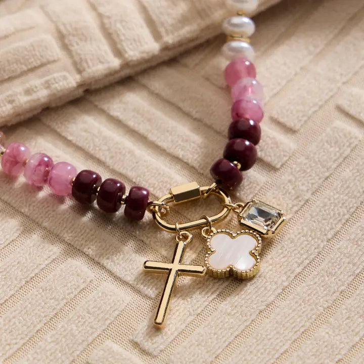 Layered Glass Bead Necklace with Trio of Charms