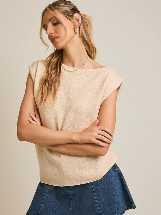 Asymmetrical Neck Line Slouchy Knit Top