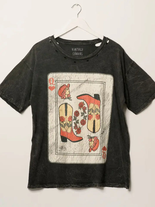Queen Cowgirl Card Short Sleeve Western Graphic Print Tee