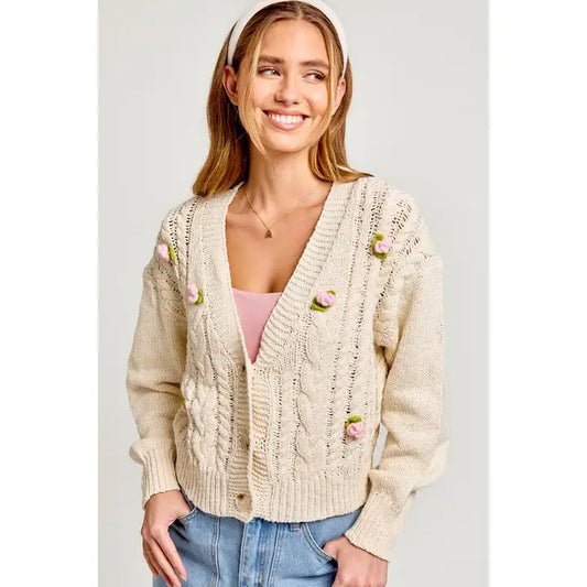 V-Neck Cable Cardigan