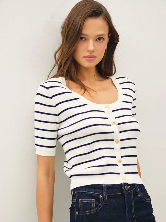 Striped Short Sleeve Cardigan