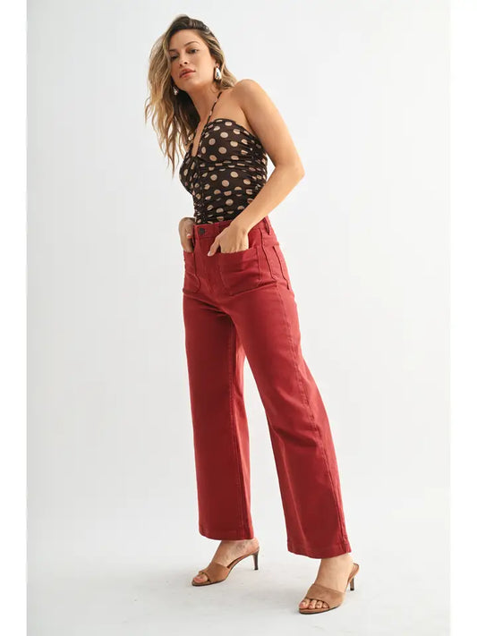 Dk Burgundy - Patch Pocket Wide Leg