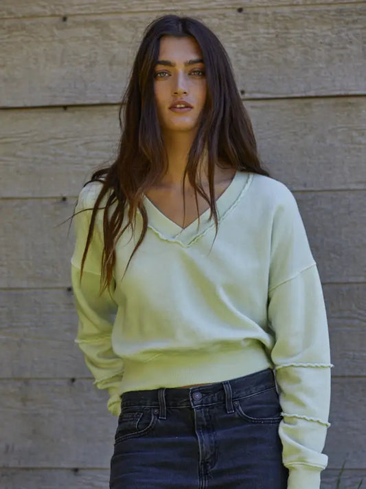 V-Neck Long Sleeve Crop Pullover Knit Sweater