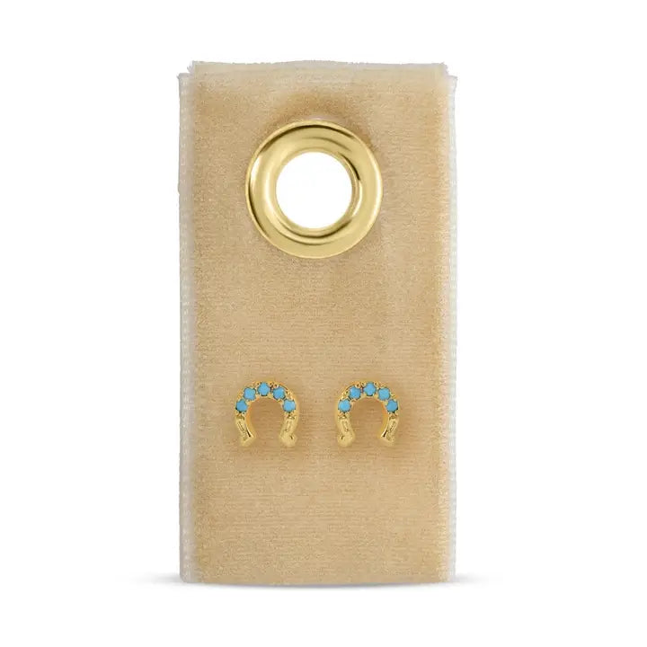 Light Blue Horseshoe Studs On Velvet Tag