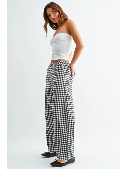 Black Gingham - Barrel Jean