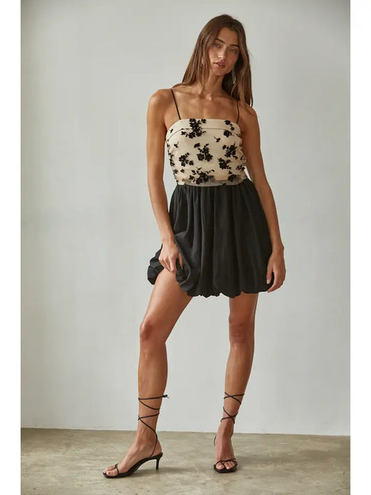 Woven Nylon Mesh Floral Pattern Flocked Velvet Tube