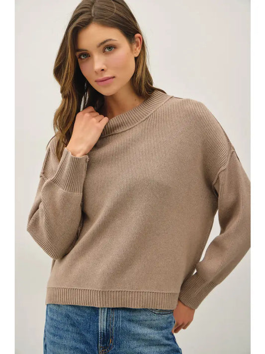 Ribbed Knit Sweater with Raw Seam Details