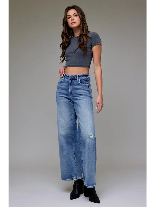 Medium Wash Clean Stretch High Rise Wide Leg