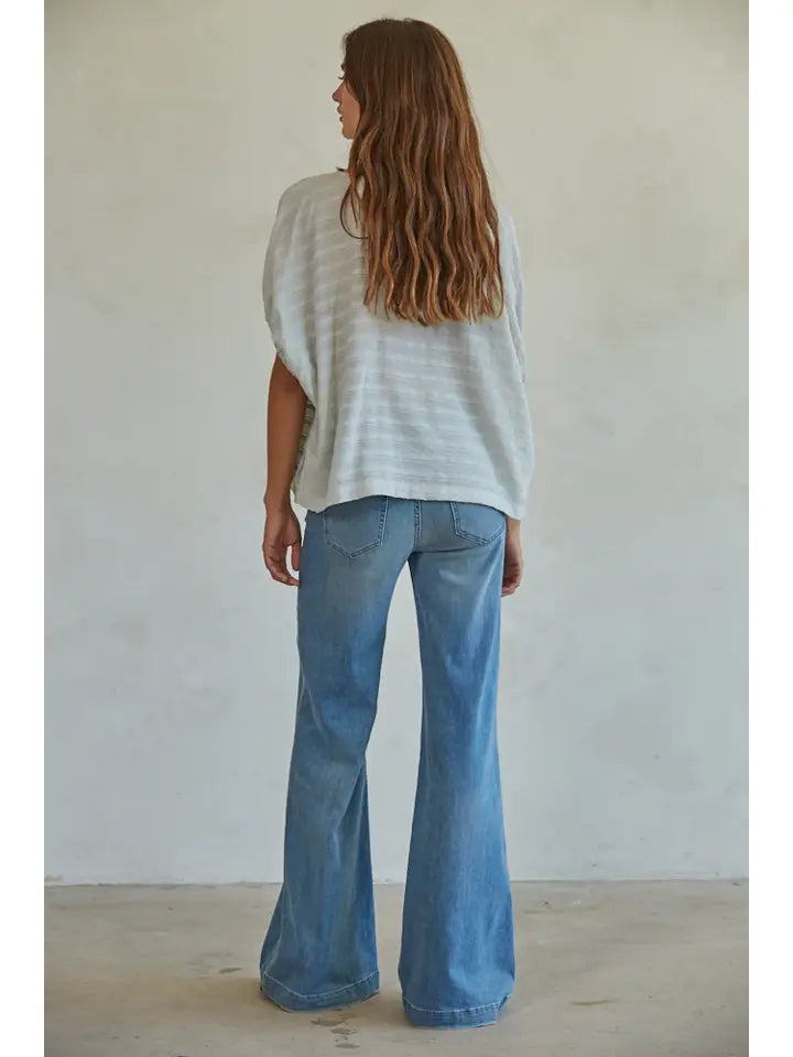 Woven Rayon Nylon Elastic Short Sleeve Top