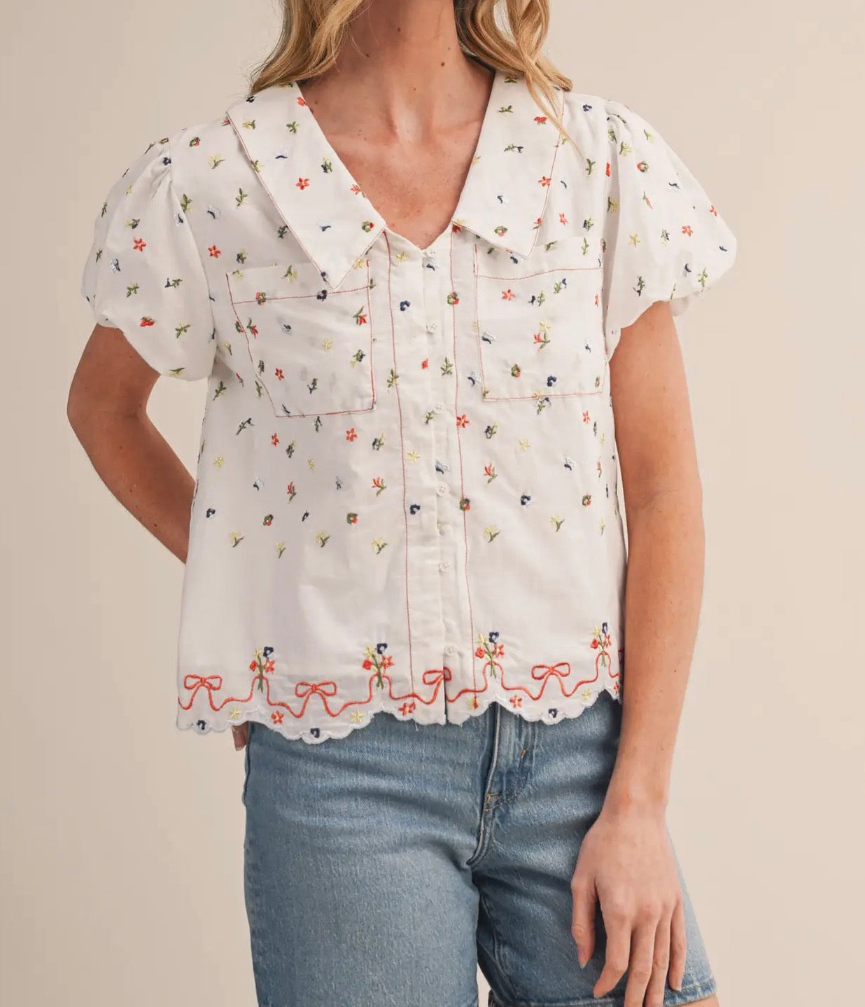 Embroidered floral top
