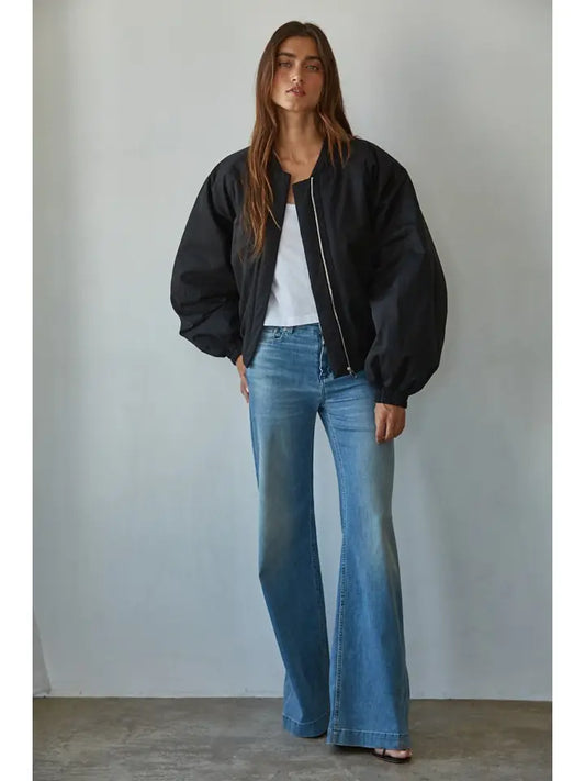Woven Cotton Zip Up Bomber Jacket