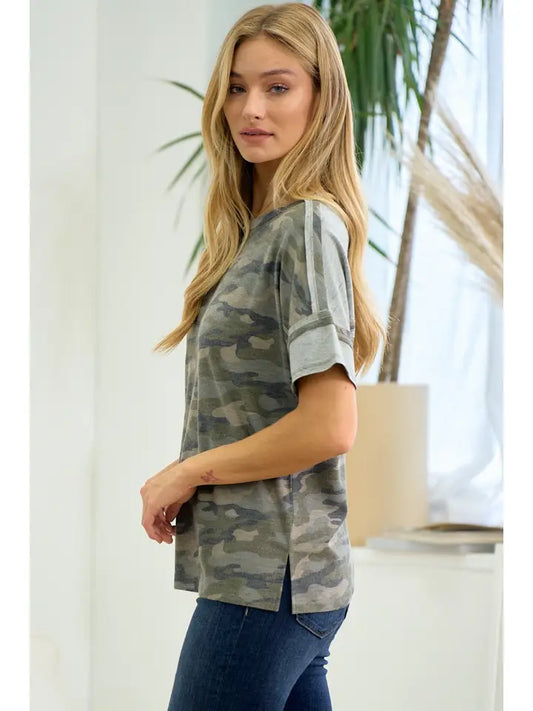 Drop Shoulder Camo Top