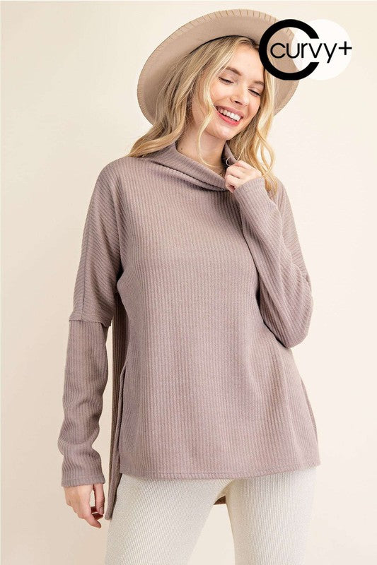 Curvy Textured Turtle Neck Top