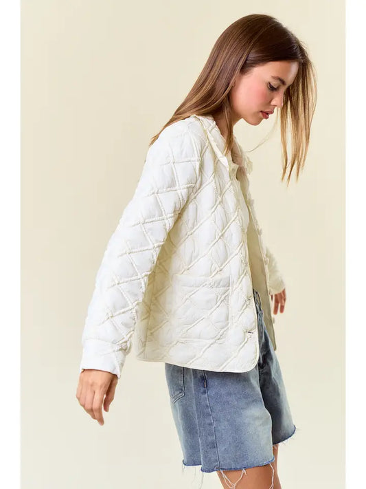 Over-Sized Collar Quilted Button-Down Jacket