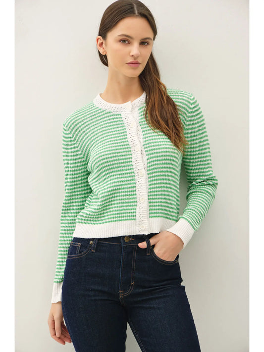 Mini Stripe Round Neck Cardigan