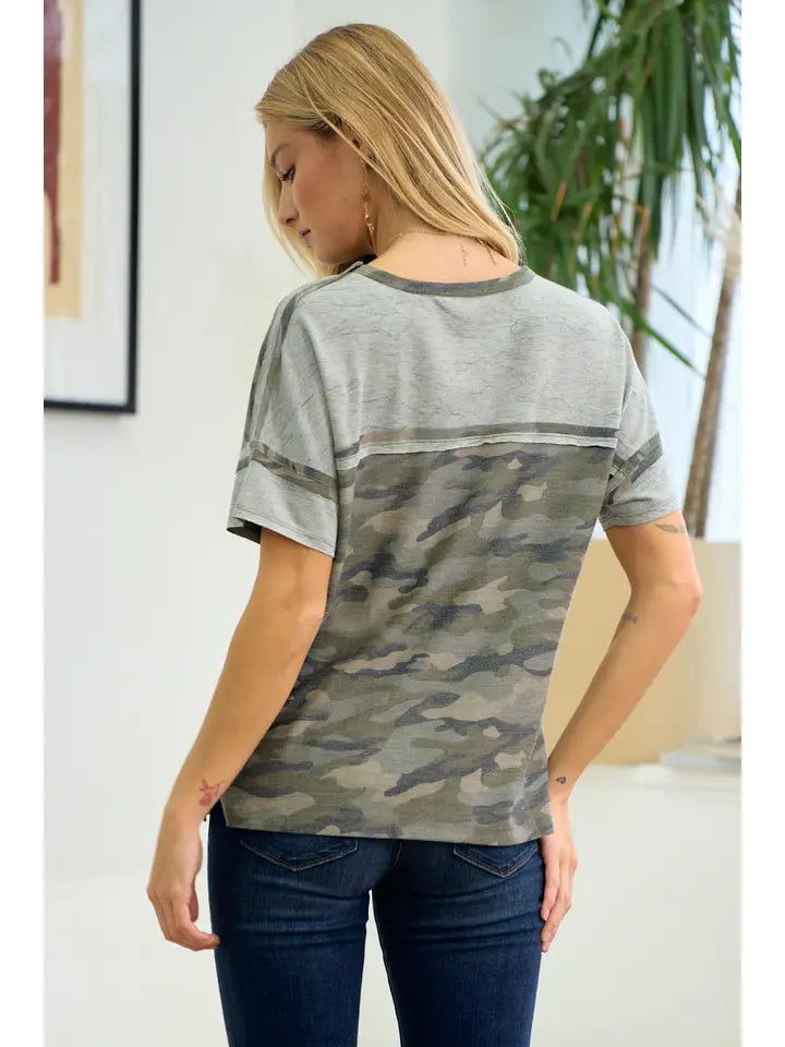Drop Shoulder Camo Top