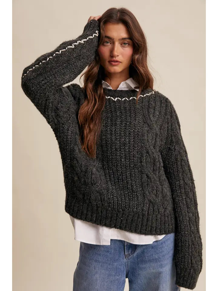 Contrast Stitch Cable Knit Sweater