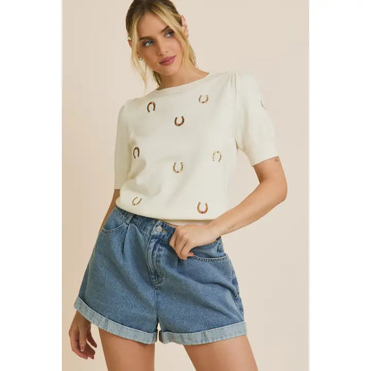 Horseshoe Round Neck Knitted Top