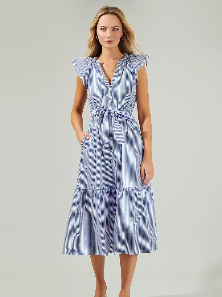 Dynamite Stripped Button Midi Dress