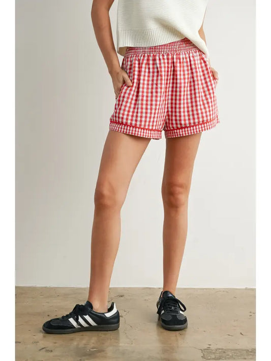 Garterized Gingham Shorts