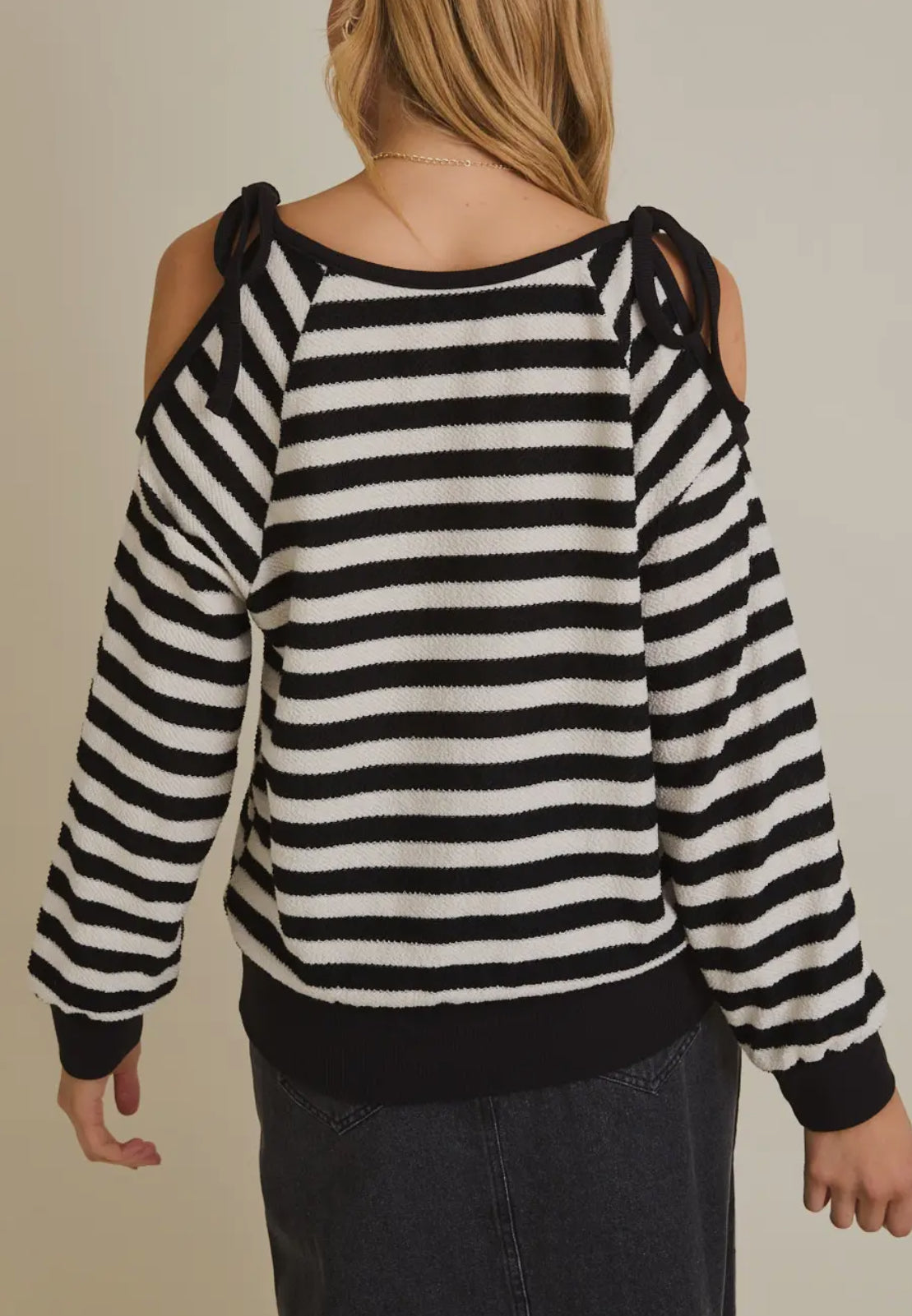Cold shoulder striped top
