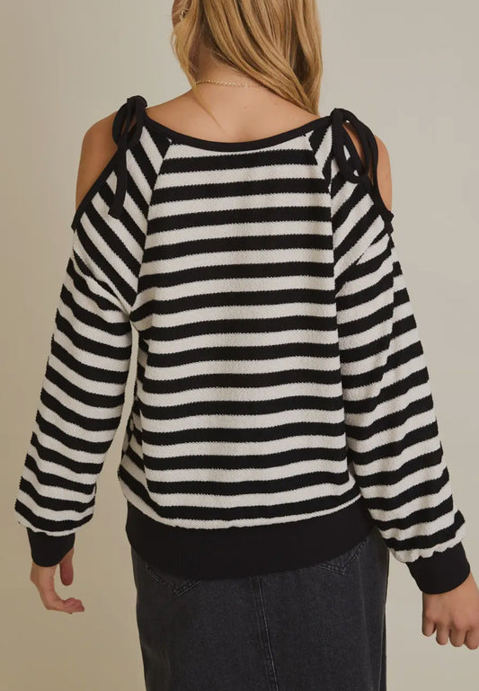 Cold shoulder striped top