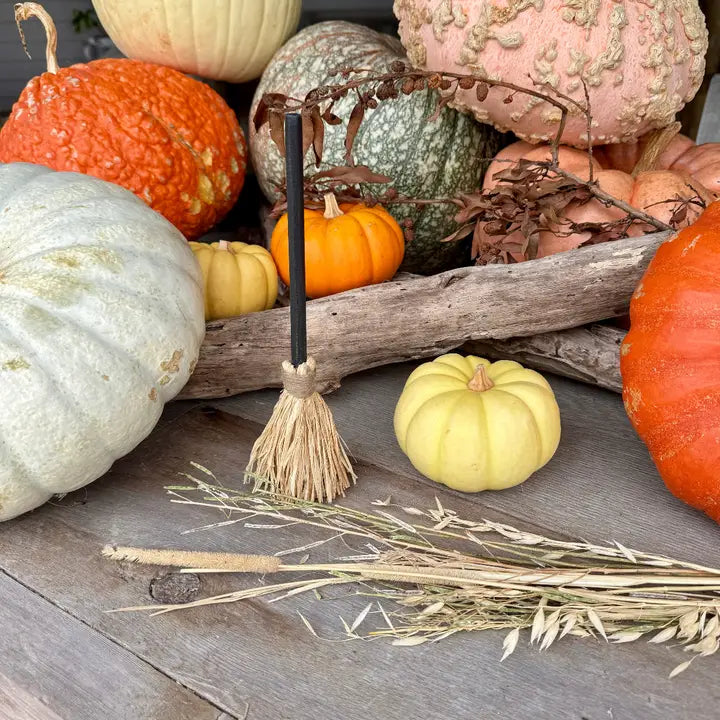 9" Black Wash Wood Halloween Broom