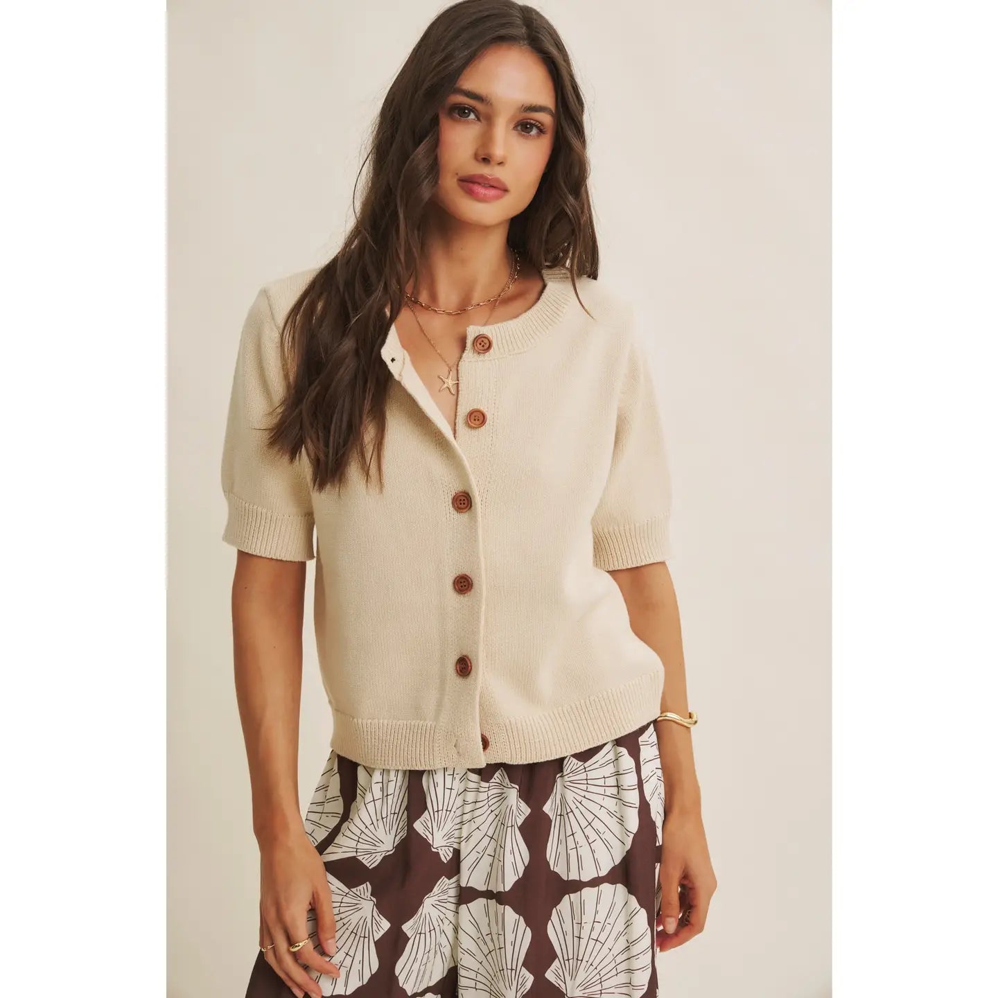 Weekend Coffee Cotton Knit Cardigan in Minimal Silhouette