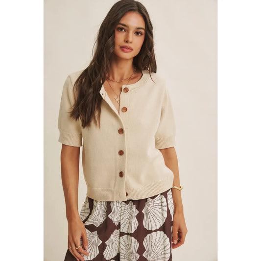 Weekend Coffee Cotton Knit Cardigan in Minimal Silhouette