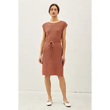 Crewneck Cap Sleeve Belted Sweater Dress