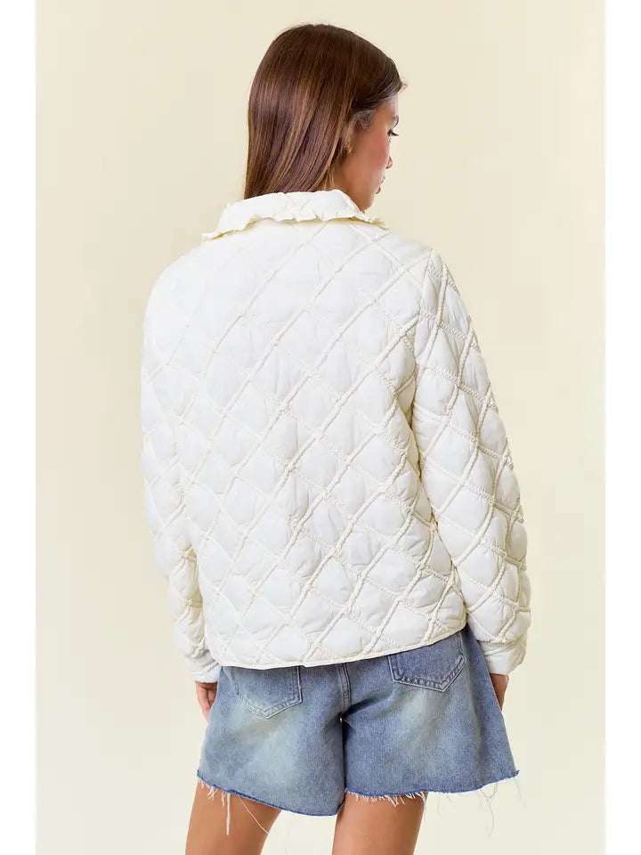 Over-Sized Collar Quilted Button-Down Jacket