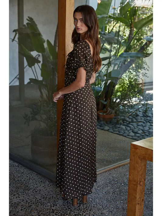 Woven Rayon Polyester Polka Dot Print Long Dress