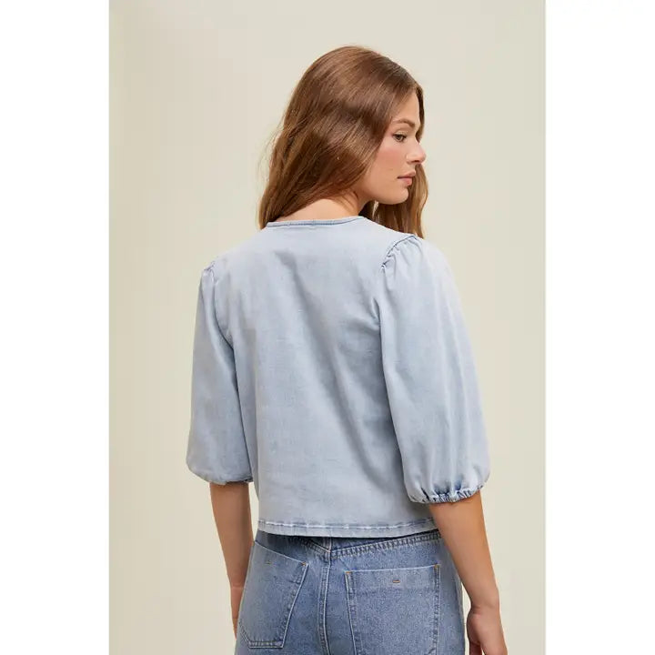 Self Front Tie Denim Top