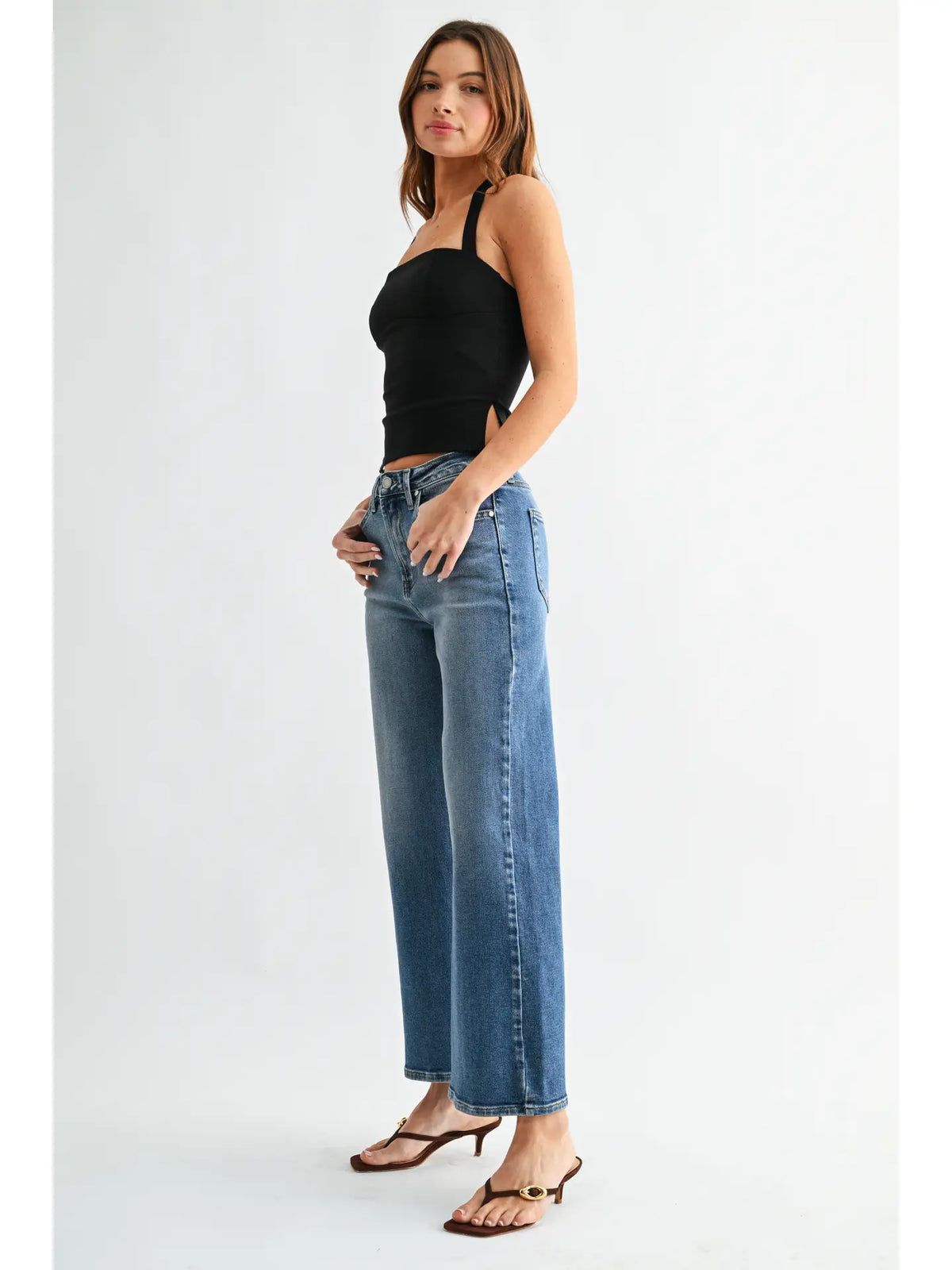 Jb Collection High Rise Wide Leg - Medium Denim