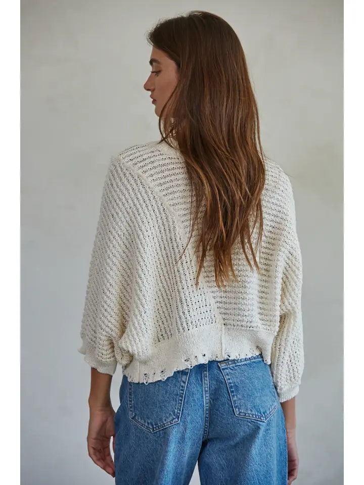 Knit Sweater Round Neck 3/4 Sleeve Pullover Top