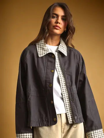Gingham Collared Twill Jacket