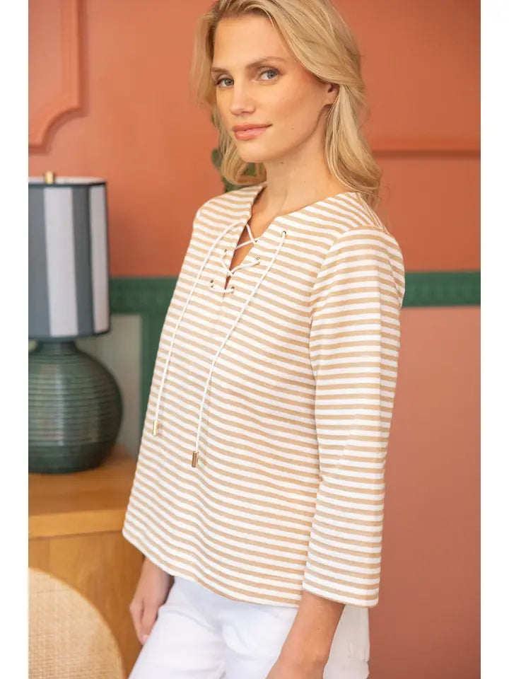 Striped Gromit Lace Up Knit Top