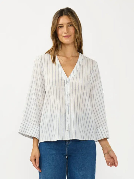 V-Neck Button Down Wide Sleeve Blouse