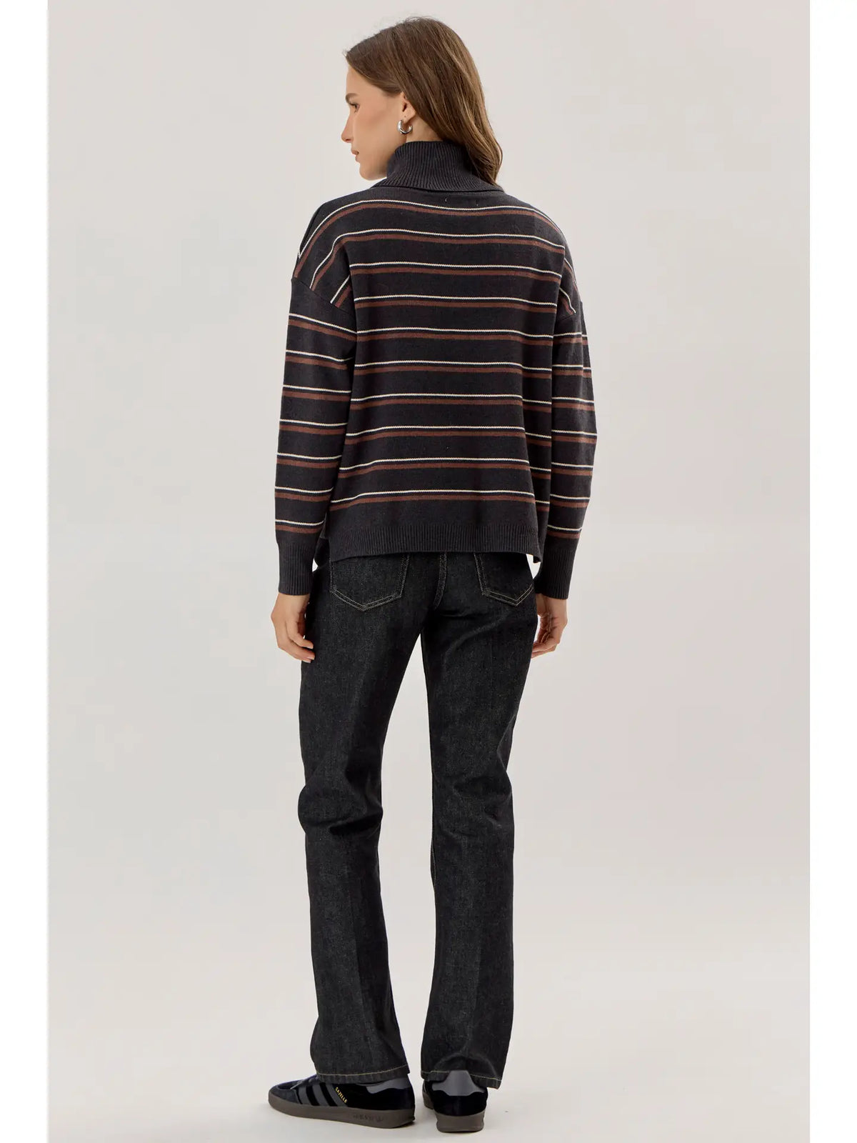 Preppy Striped Turtleneck Boxy Sweater