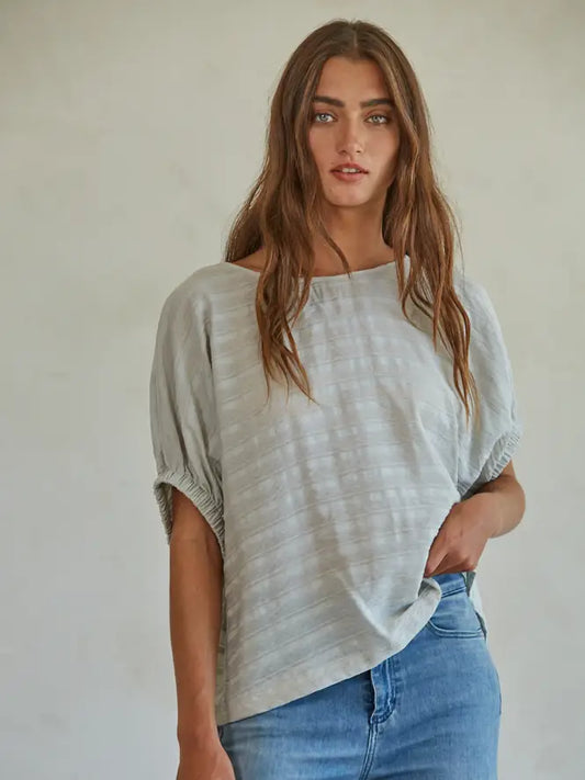 Woven Rayon Nylon Elastic Short Sleeve Top