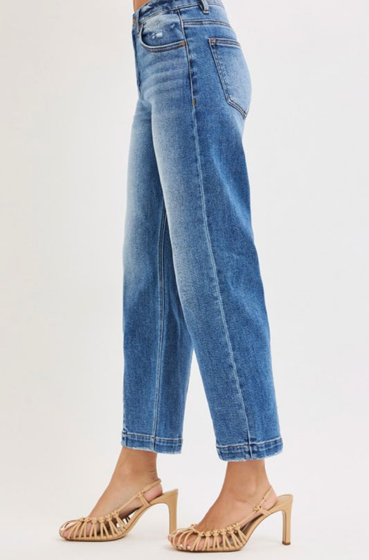 High rise crop boyfriend tapered jeans