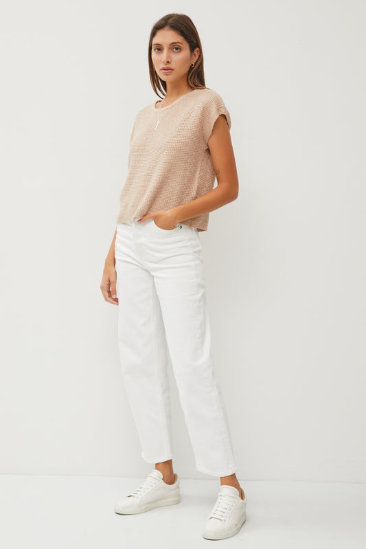 Crew Neck Cap Sleeve Sweater Top