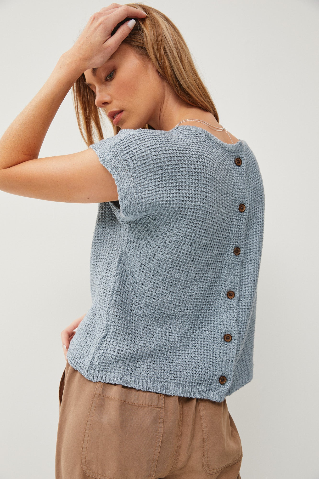 Crew Neck Cap Sleeve Sweater Top