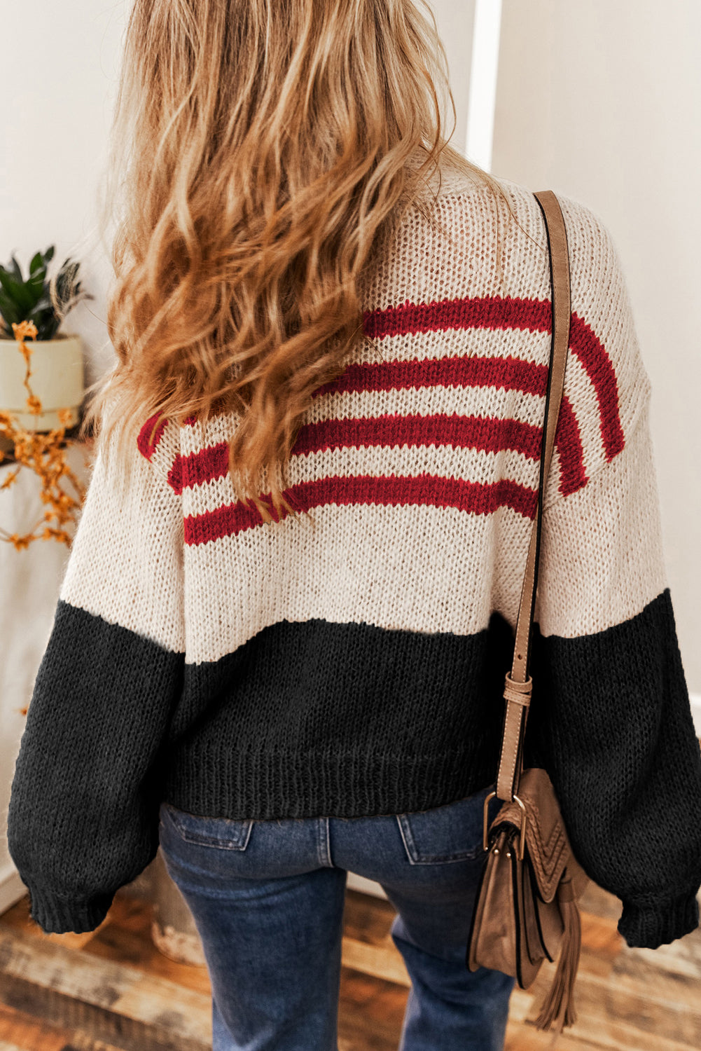 Black Colorblock Striped Open Cardigan