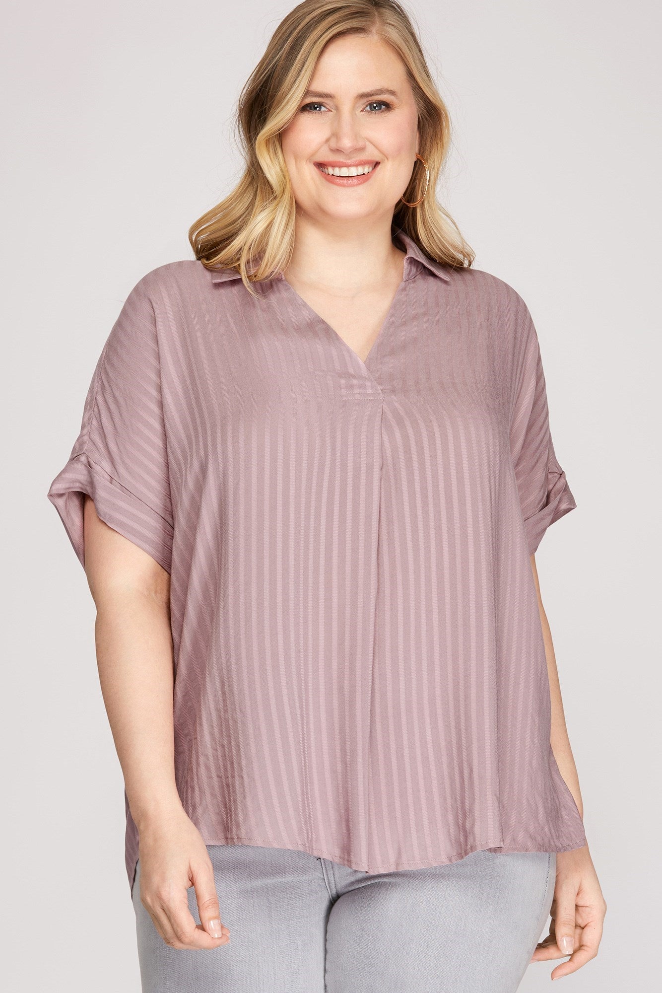 Curvy Drop Shoulder Collared Top