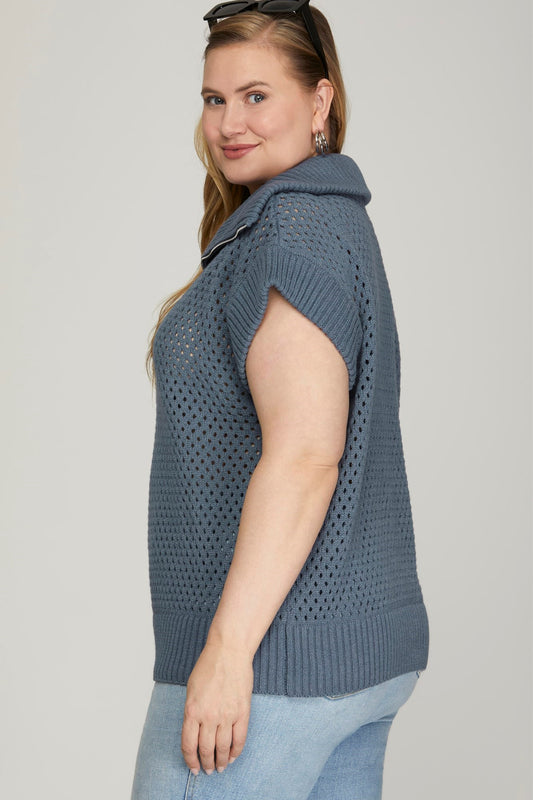 Drop Shoulder Half Zip-Up Sweater Top!