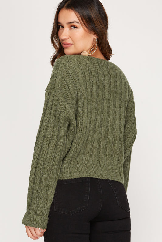 Long Sleeve V-Neck Sweater Top!
