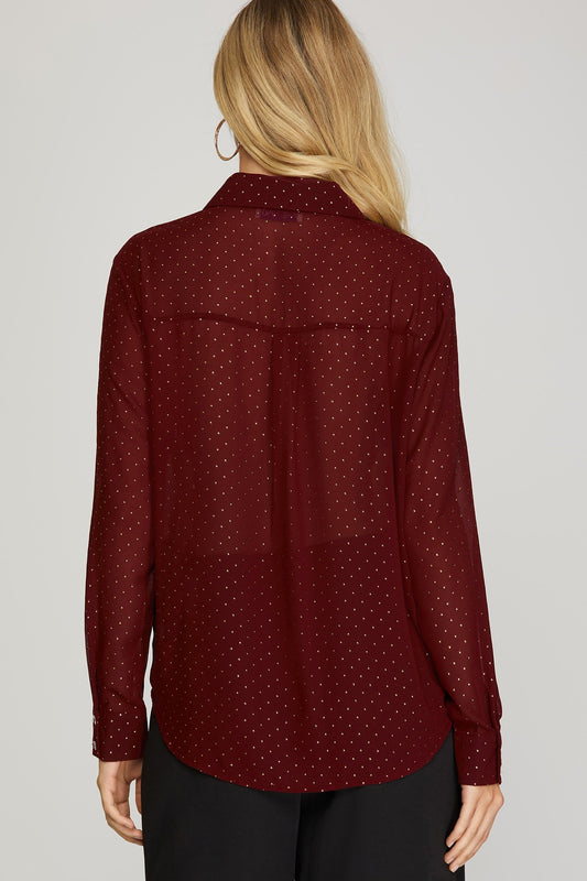 Long Sleeve Studded Blouse